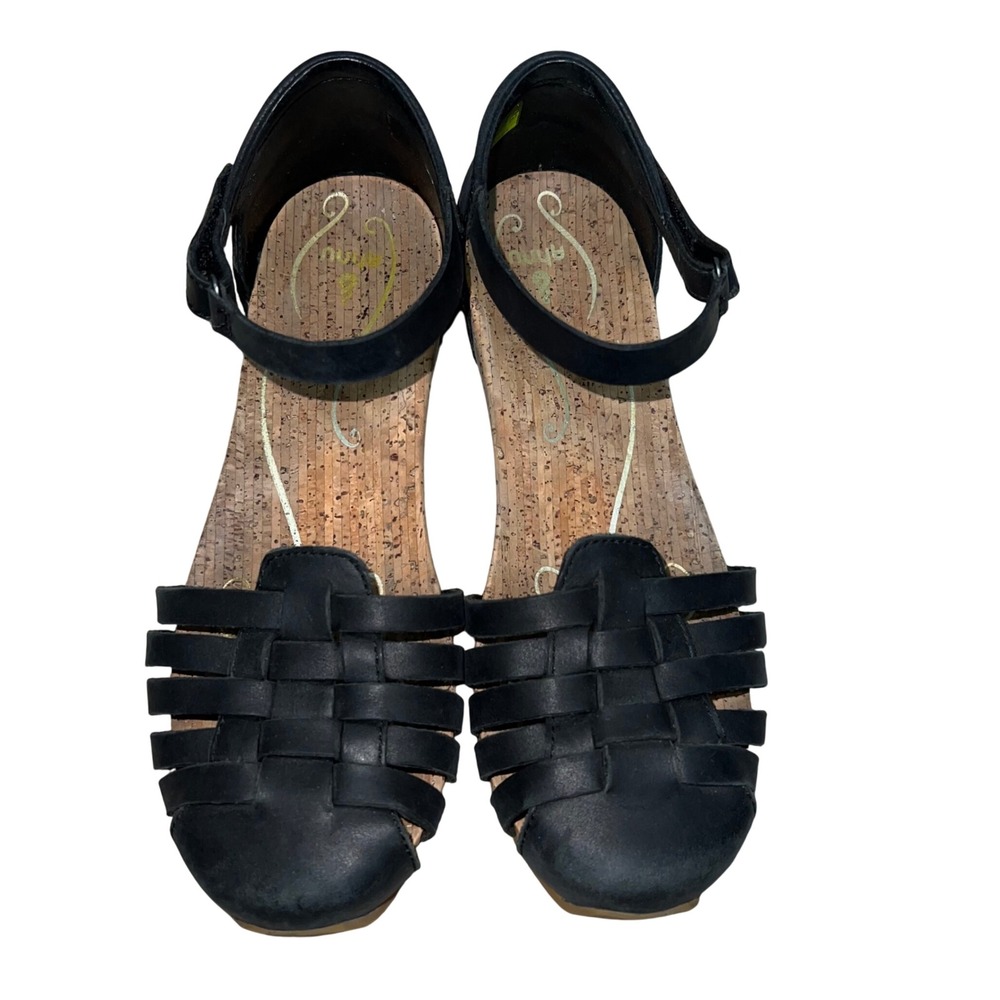 Ahnu Malini Sandals Black‎ Leather Cork Sole Size 7.5